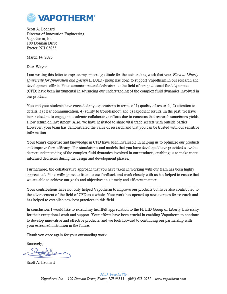 Vapotherm testifying of the impact of our research